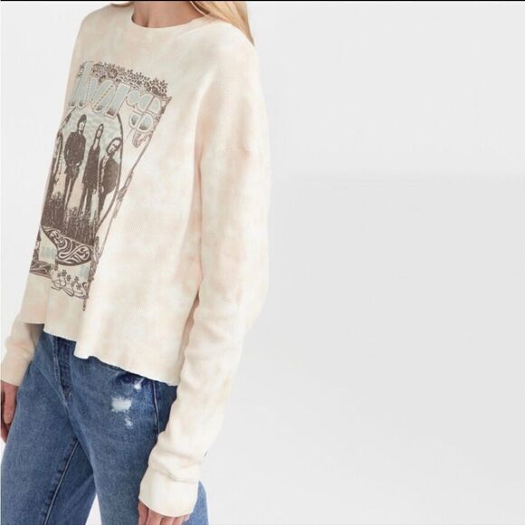 Free People The Doors Cropped Thermal Band Tee Sand sz 1X Daydreamer NWT - Picture 6 of 16